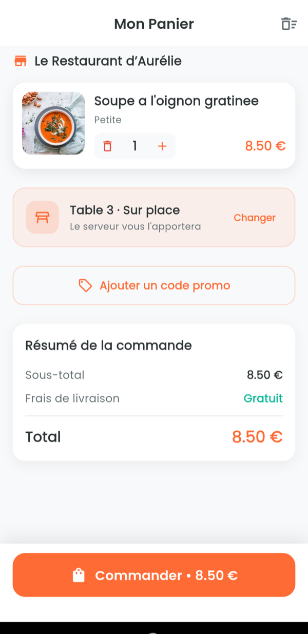 Commande à table par QR